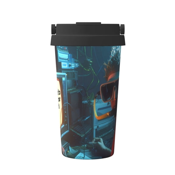 Gukieu Underwater Office Diver Print Insulated Coffee Cup, Portable Stainless Steel Vacuum Cup with Lid, Unisex, Suitable for Office, Cafe, Car