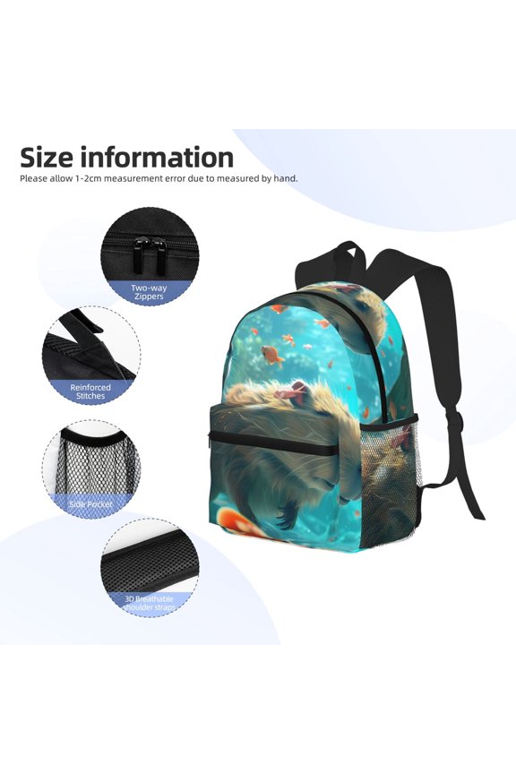 Underwater Swimming Guinea Pig Print Backpack, Waterproof Backpack with Adjustable Shoulder Straps, Suitable for Campus, Business, Travel, Unisex