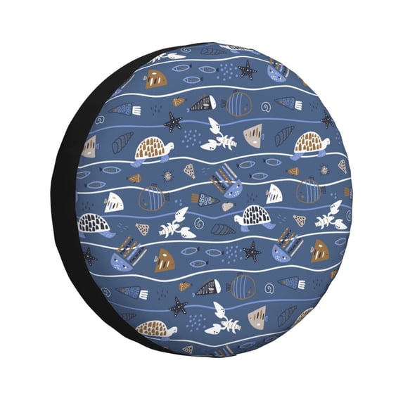 Gukieu Underwater World Animals Print Car Tire Cover, Adjustable Waterproof and Dustproof Tire Protection Cover, Suitable for SUV, Truck, Van-17 inch