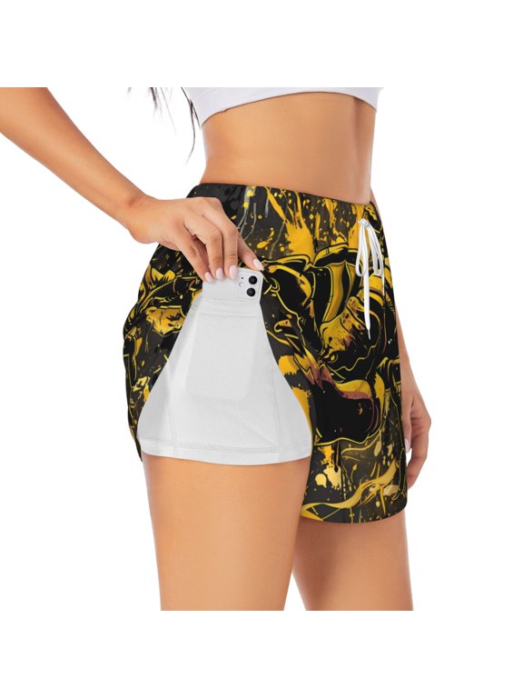 Urban Graffiti Scorpion Illustration Print Women's Sports Shorts with Drawstring Elastic Waistband for Running, Yoga, Fitness-Large