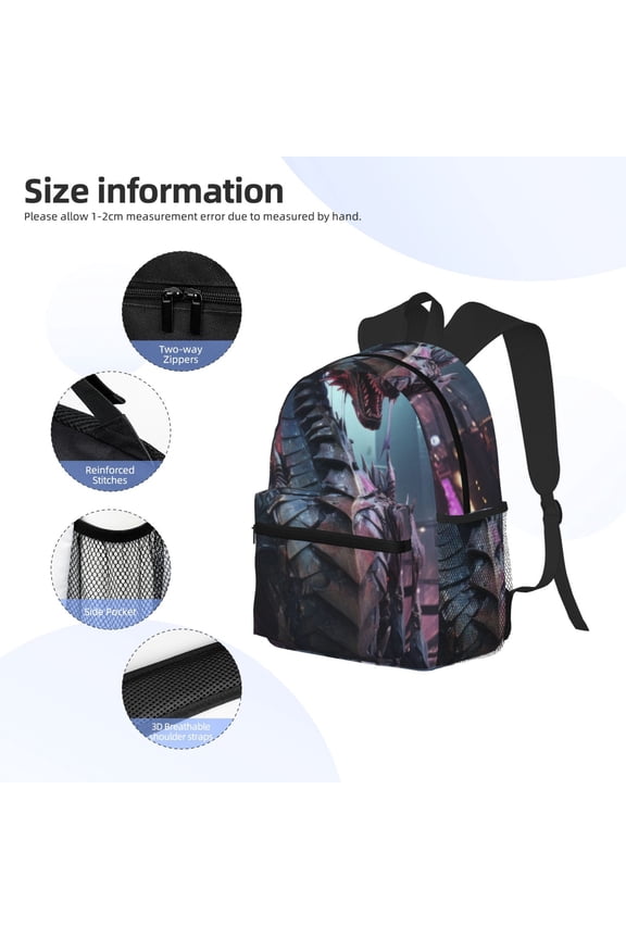 Urban Mechanical Dragon Print Backpack, Waterproof Backpack with Adjustable Shoulder Straps, Suitable for Campus, Business, Travel, Unisex