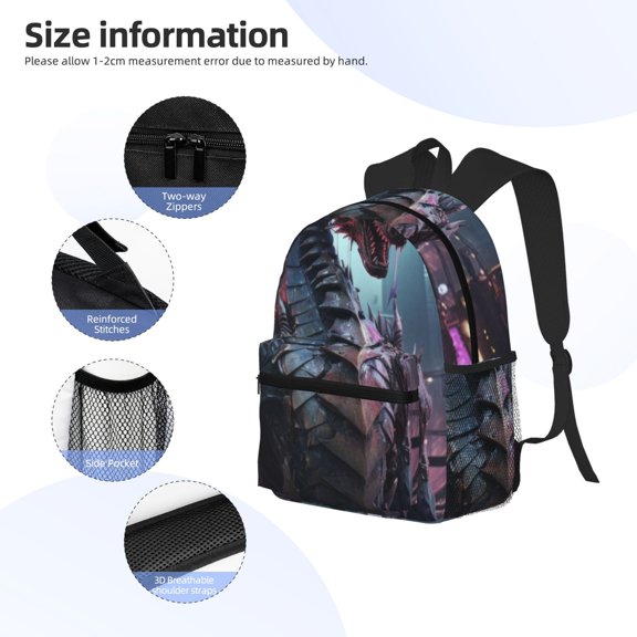 Gukieu Urban Mechanical Dragon Print Backpack, Waterproof Backpack with Adjustable Shoulder Straps, Suitable for Campus, Business, Travel, Unisex