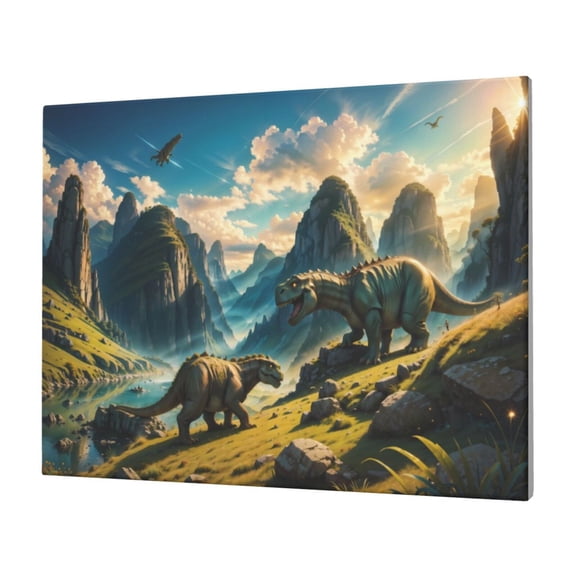 Gukieu Valley River Dinosaur Print Horizontal Canvas Decorative Painting 12x16 Inch Shrinkage Resistant Frame Hanging Home Wall Art Decor