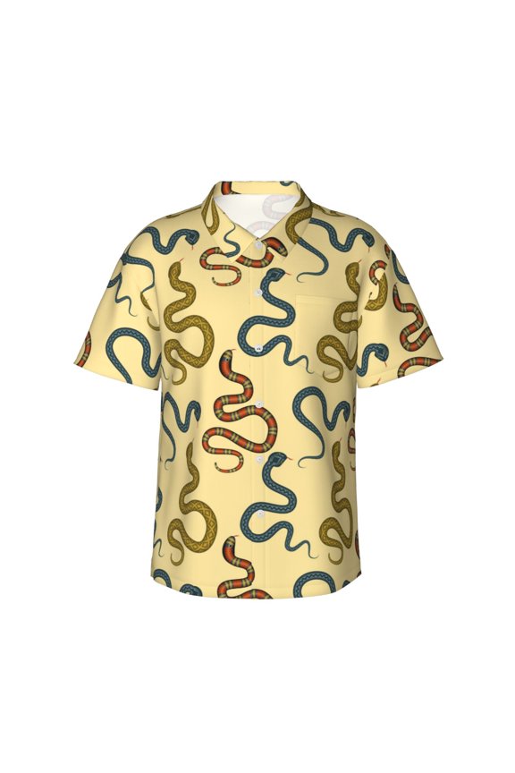Various Snake Print Men's Short-sleeved Shirts, Button-down Lapel Hawaiian Shirts, T-shirts, Beach Vacation Summer Casual Wear,Large