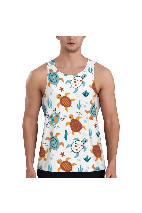 Various Turtle Print Men's Quick Dry Fitness Vest, Round Neck Sleeveless Fitness Bodybuilding Top-XX-Large