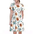 thumbnail image 1 of Gukieu Various Turtle Print Women's Short Sleeve Dress, Elastic Waistband A-line with Pockets Summer Dress, Suitable for Daily Leisure, Work, Vacation, 1 of 6