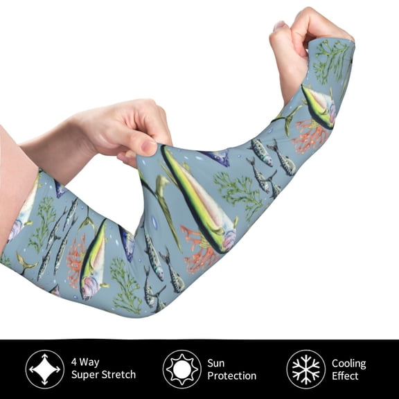 Gukieu Various Wild Sea Fish for Adult Ice Silk Sun Protection Arm Sleeves, Moisture Wicking, UV Protection Outdoor Sports Arm Sleeves, Unisex