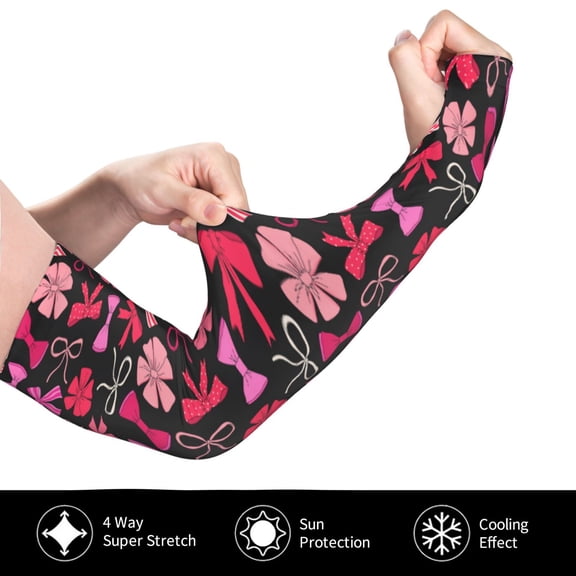 Gukieu Various pink and red Bow knots for Adult Ice Silk Sun Protection Arm Sleeves, Moisture Wicking, UV Protection Outdoor Sports Arm Sleeves, Unisex