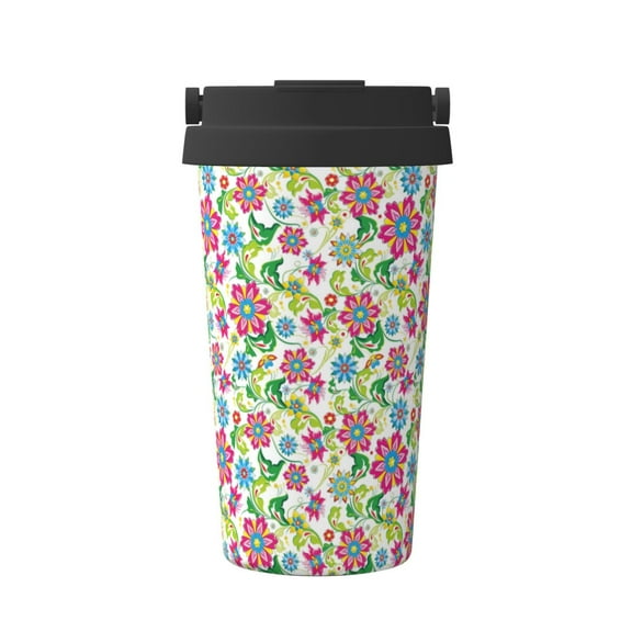Gukieu Vector Mexican Otomi Style Bright Print Insulated Coffee Cup, Portable Stainless Steel Vacuum Cup with Lid, Unisex, Suitable for Office, Cafe, Car
