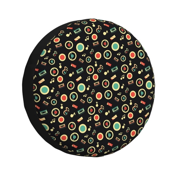 Gukieu Vector Retro Music Print Car Tire Cover, Adjustable Waterproof and Dustproof Tire Protection Cover, Suitable for SUV, Truck, Van-14 inch