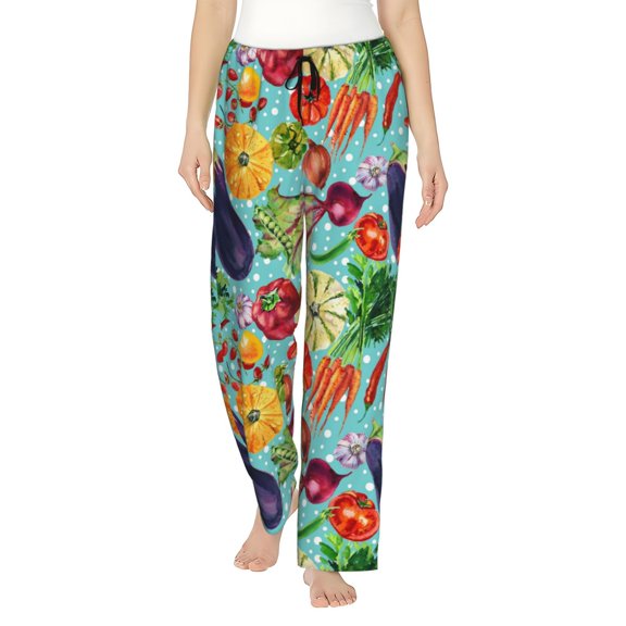Gukieu Vegetable Print Women's Home Trousers, with Pockets and Drawstring Pajamas, Home Pajamas, Sleepwear-XX-Large
