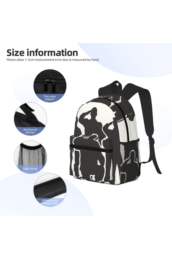 Veterans Day Print Backpack, Waterproof Backpack with Adjustable Shoulder Straps, Suitable for Campus, Business, Travel, Unisex