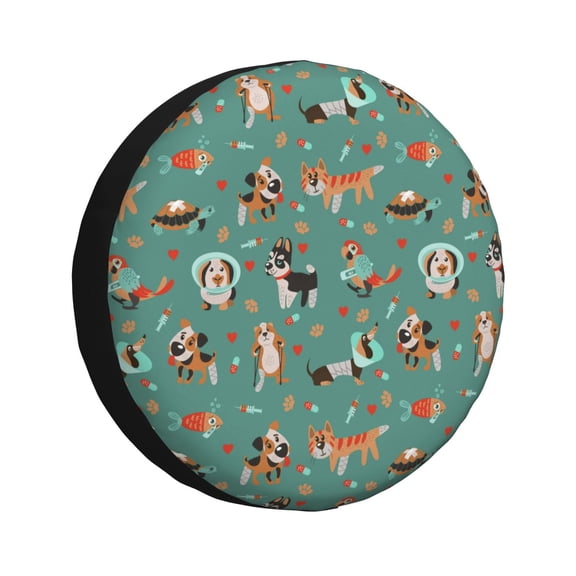 Gukieu Veterinary Clinics Print Car Tire Cover, Adjustable Waterproof and Dustproof Tire Protection Cover, Suitable for SUV, Truck, Van-14 inch