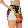 thumbnail image 1 of Gukieu Vibrant Color Splash Print Women's Sports Shorts with Drawstring Elastic Waistband for Running, Yoga, Fitness-Medium, 1 of 7