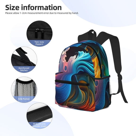 Gukieu Vibrant Fluid Motion Art Print Backpack, Waterproof Backpack with Adjustable Shoulder Straps, Suitable for Campus, Business, Travel, Unisex