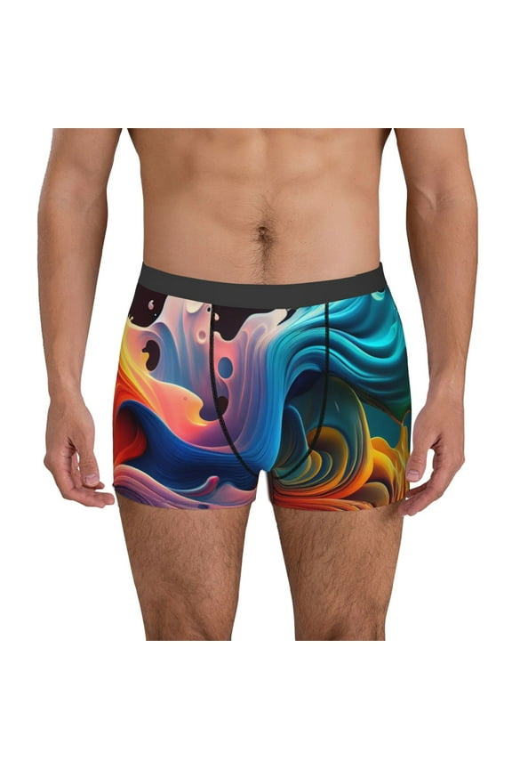 Vibrant Fluid Motion Art Print Men's Boxer Briefs, High Elastic Moisture Wicking Boxer Briefs Underwear-Small