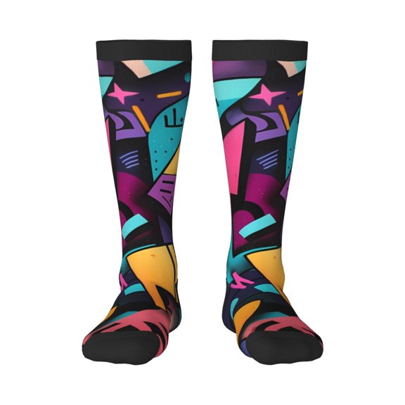 Gukieu Vibrant Graffiti Urban Art Print Contrast Color Stockings, Elastic Sports Socks Warm Socks Clothing Accessories, Adult Unisex