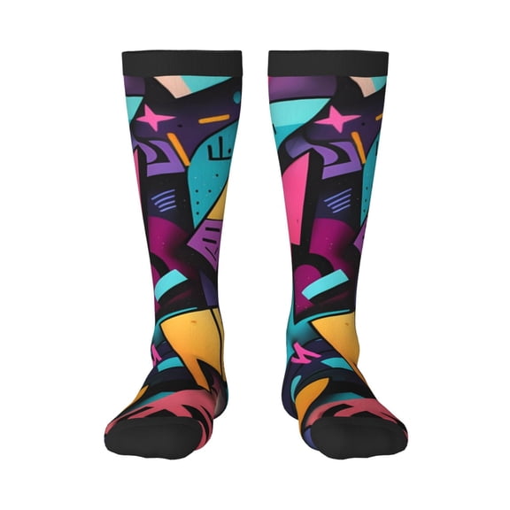 Gukieu Vibrant Graffiti Urban Art Print Contrast Color Stockings, Elastic Sports Socks Warm Socks Clothing Accessories, Adult Unisex