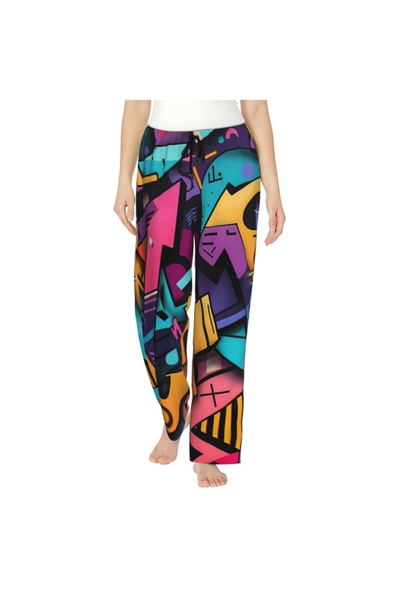 Vibrant Graffiti Urban Art Print Women's Home Trousers, with Pockets and Drawstring Pajamas, Home Pajamas, Sleepwear-Small