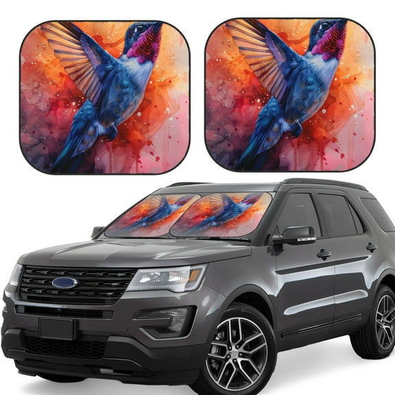 Gukieu Vibrant Hummingbird Watercolor Art Print Car Windshield Sun Visor, Foldable Anti-UV Car Sun Visor Suitable for Vans, Trucks Car Accessories-Small