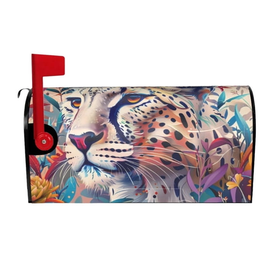 Gukieu Vibrant Leopard In Flowers Print Magnetic Mailbox Cover, Sun-proof and Waterproof Home Yard Mailbox Cover-25.5x21 in