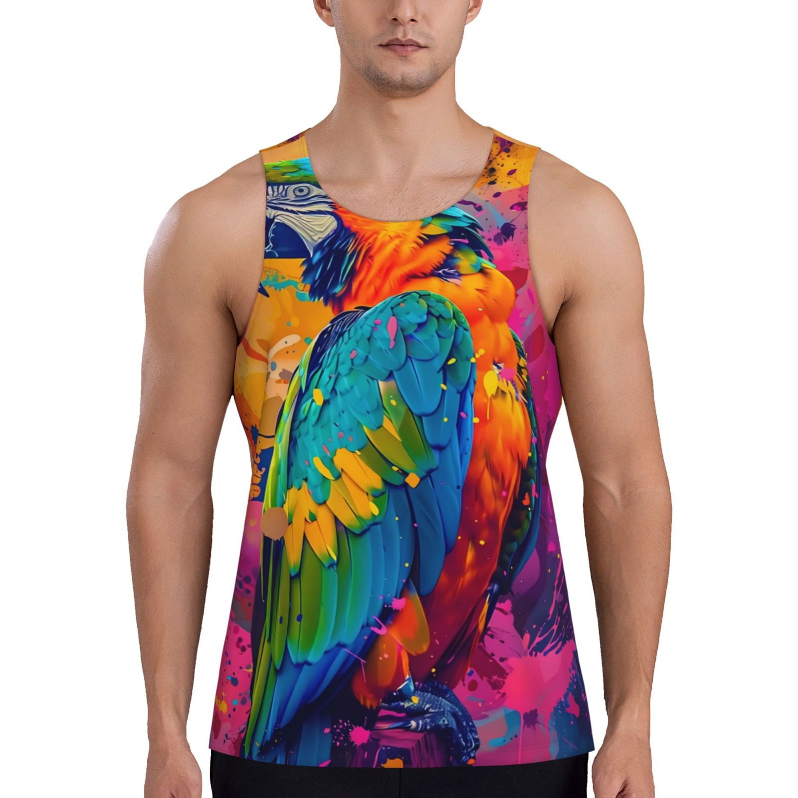 Gukieu Vibrant Parrot Splash Art Print Men's Quick Dry Fitness Vest ...