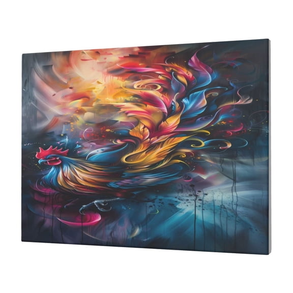 Gukieu Vibrant Rooster Painting Print Horizontal Canvas Decorative Painting 12x16 Inch Shrinkage Resistant Frame Hanging Home Wall Art Decor