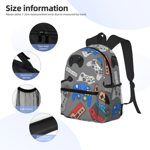 Gukieu Video Game Print Backpack, Waterproof Backpack with Adjustable Shoulder Straps, Suitable for Campus, Business, Travel, Unisex