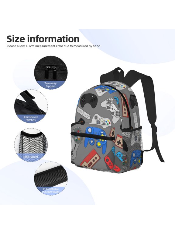 Video Game Print Backpack, Waterproof Backpack with Adjustable Shoulder Straps, Suitable for Campus, Business, Travel, Unisex
