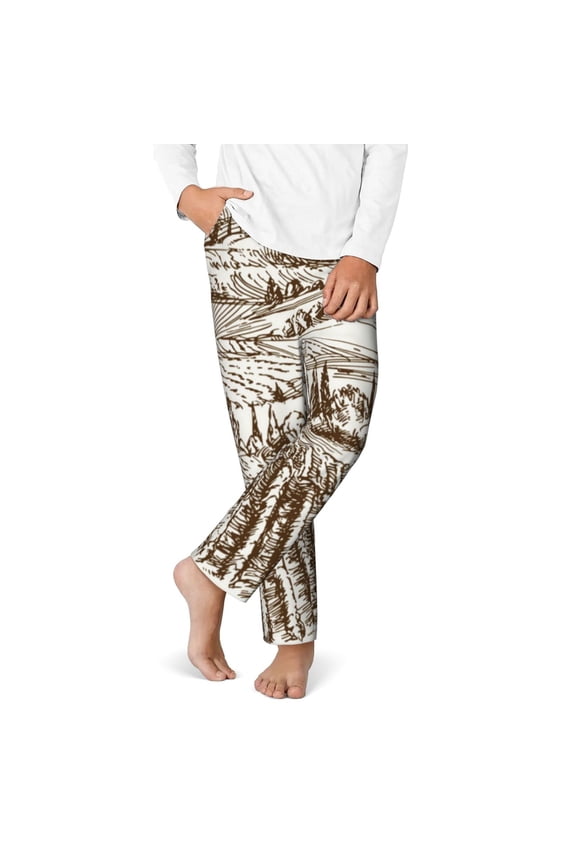 Vineyard Landscape 1 Print Youth Home Trousers, Elastic Waistband with Pockets for Home and Outing, Suitable for Children Aged 5-16-Large