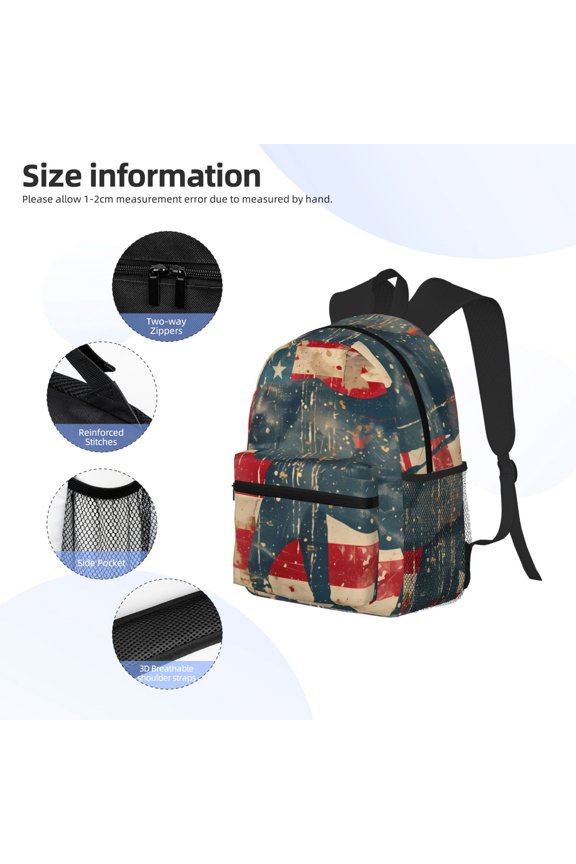 Vintage American Flag Elephant Print Backpack, Waterproof Backpack with Adjustable Shoulder Straps, Suitable for Campus, Business, Travel, Unisex