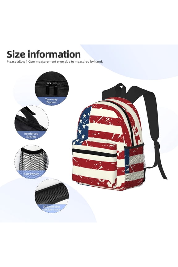 Vintage American Flag Print Backpack, Waterproof Backpack with Adjustable Shoulder Straps, Suitable for Campus, Business, Travel, Unisex