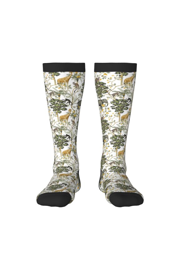 Vintage Animals Palm Tree Print Contrast Color Stockings, Elastic Sports Socks Warm Socks Clothing Accessories, Adult Unisex