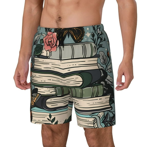 Gukieu Vintage Art Butterfly Flower Print Men's Double Layer Sports Swim Trunks, Quick Dry Adjustable Waist Swim Shorts Swimwear-XX-Large