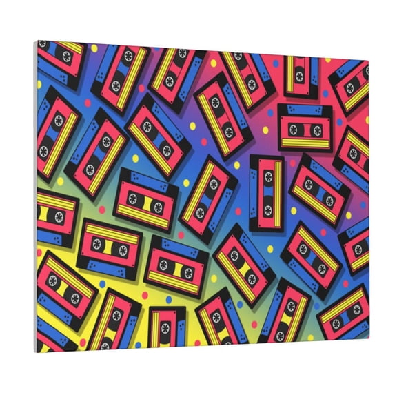 Gukieu Vintage Audio Cassettes Print Canvas Decorative Hanging Painting, Waterproof Art Wall Decoration with Frame, Suitable for Living Room, Bedroom