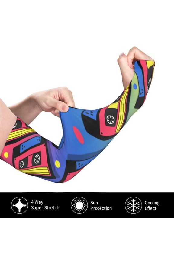 Vintage Audio Cassettes for Adult Ice Silk Sun Protection Arm Sleeves, Moisture Wicking, UV Protection Outdoor Sports Arm Sleeves, Unisex