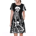 thumbnail image 1 of Gukieu Vintage Black white Plant skull Print Women's Short Sleeve Dress, Elastic Waistband A-line with Pockets Summer Dress, Suitable for Daily Leisure, Work, Vacation, 1 of 6