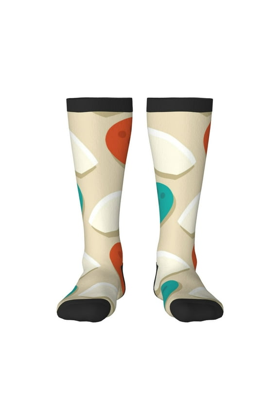 Vintage Bowling Print Contrast Color Stockings, Elastic Sports Socks Warm Socks Clothing Accessories, Adult Unisex