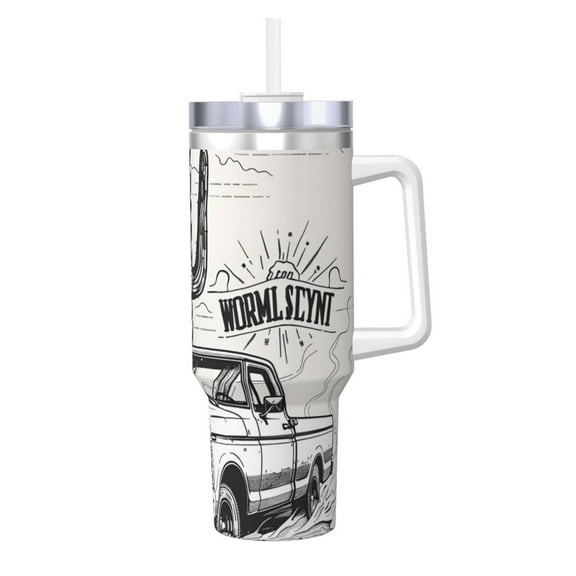 Gukieu Vintage Cactus Pickup Print 40OZ Ice Cup, Stainless Steel Vacuum Kettle with Handle Suitable for Hot and Cold Drinks, Travel, Fitness