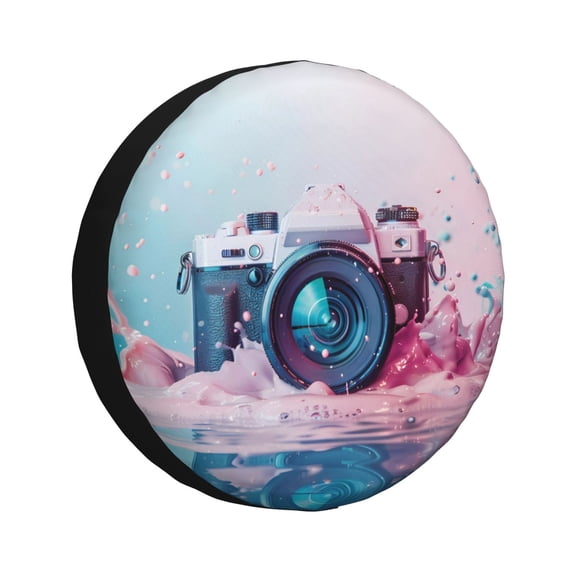 Gukieu Vintage Camera Splash Art Print Car Tire Cover, Adjustable Waterproof and Dustproof Tire Protection Cover, Suitable for SUV, Truck, Van-14 inch