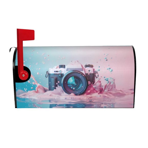 Gukieu Vintage Camera Splash Art Print Magnetic Mailbox Cover, Sun-proof and Waterproof Home Yard Mailbox Cover-25.5x21 in