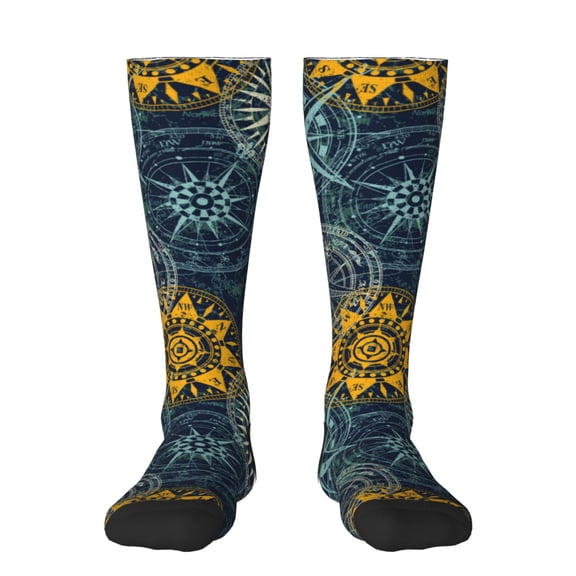 Gukieu Vintage Compass Print Contrast Color Stockings, Elastic Sports Socks Warm Socks Clothing Accessories, Adult Unisex