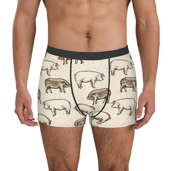 Gukieu Vintage Farm Pigs Print Men's Boxer Briefs, High Elastic Moisture Wicking Boxer Briefs Underwear-Large