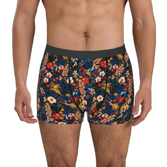 Gukieu Vintage Floral Print Men's Boxer Briefs, High Elastic Moisture Wicking Boxer Briefs Underwear-Medium