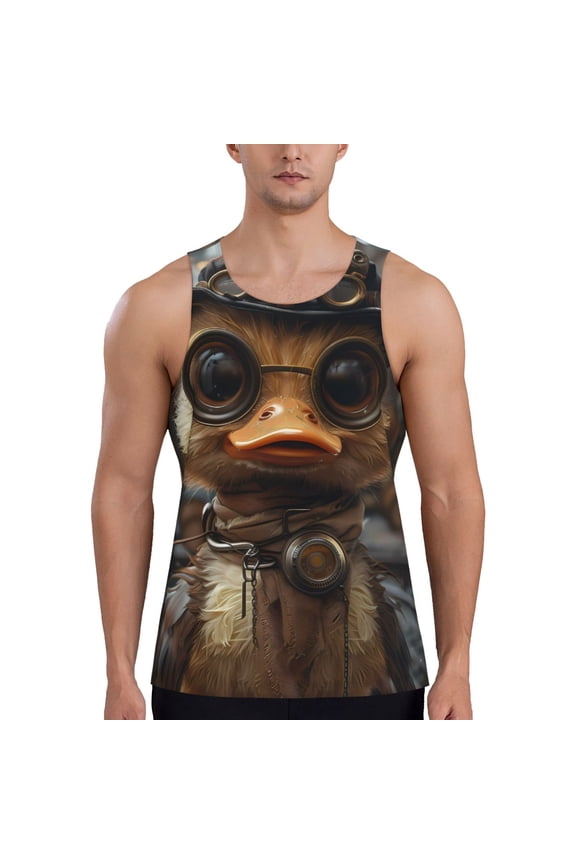 Vintage Gentleman Duck Print Men's Quick Dry Fitness Vest, Round Neck Sleeveless Fitness Bodybuilding Top-XX-Large
