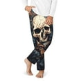 thumbnail image 1 of Gukieu Vintage Leaf Flower Skull Print Youth Home Trousers, Elastic Waistband with Pockets for Home and Outing, Suitable for Children Aged 5-16-Medium, 1 of 6