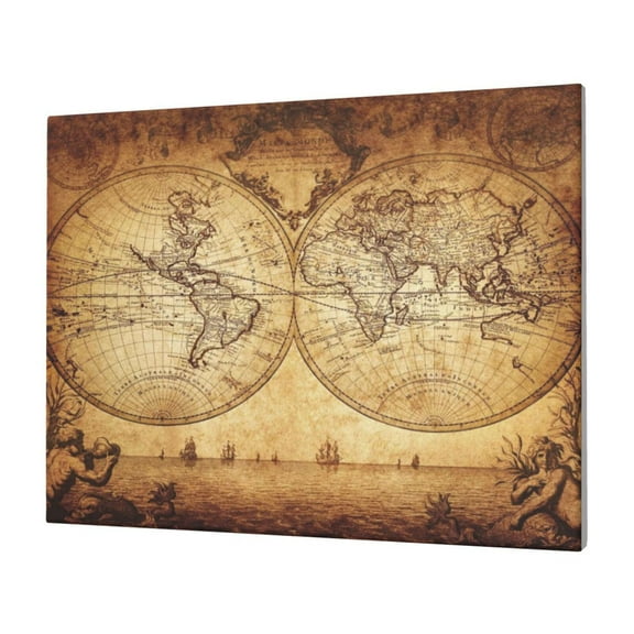 Gukieu Vintage Map Of The World Print Horizontal Canvas Decorative Painting 12x16 Inch Shrinkage Resistant Frame Hanging Home Wall Art Decor