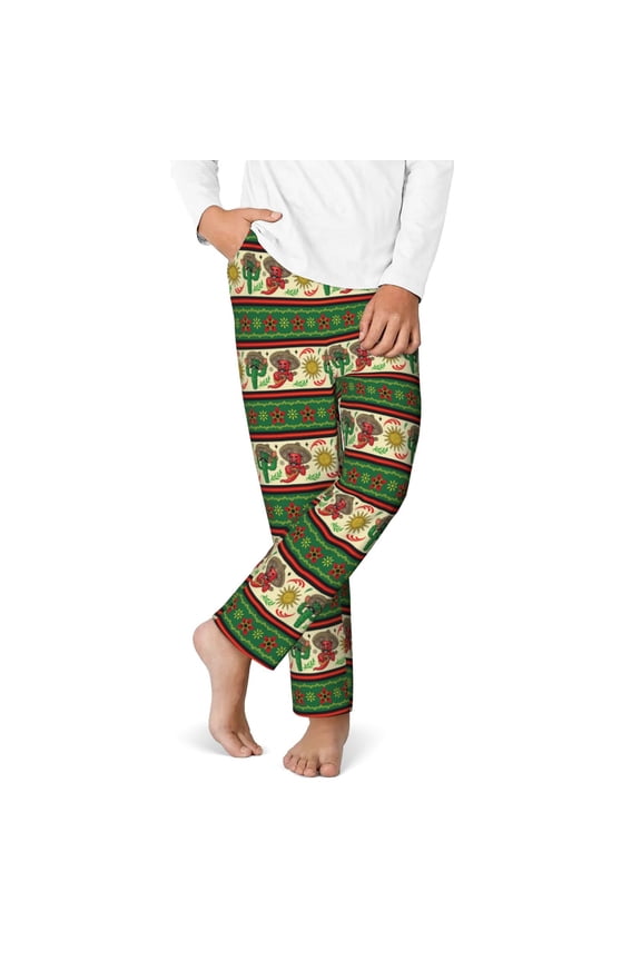 Vintage Mexican Print Youth Home Trousers, Elastic Waistband with Pockets for Home and Outing, Suitable for Children Aged 5-16-Small