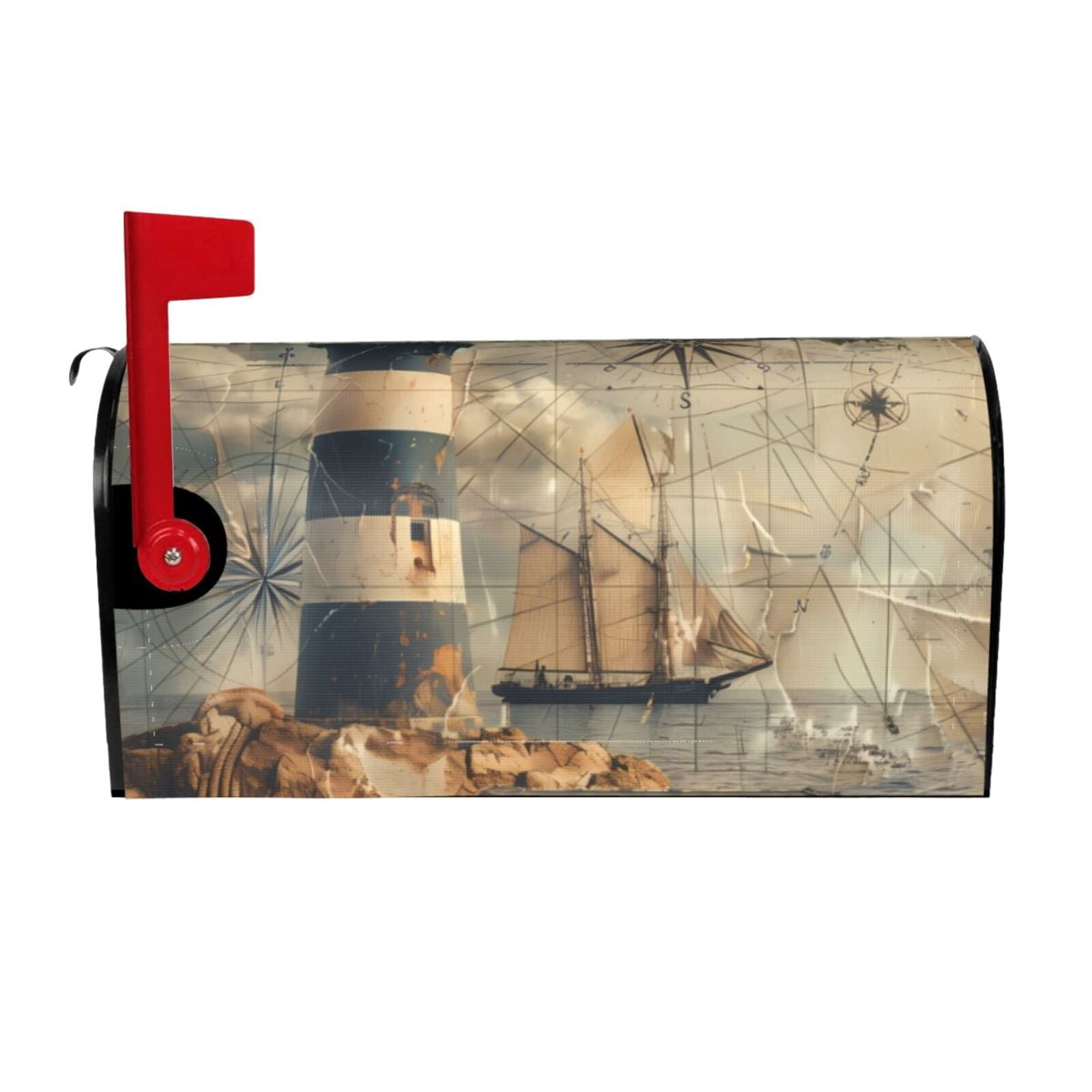 Gukieu Vintage Nautical Lighthouse Print Magnetic Mailbox Cover, Sun-proof and Waterproof Home Yard Mailbox Cover-21x18 in