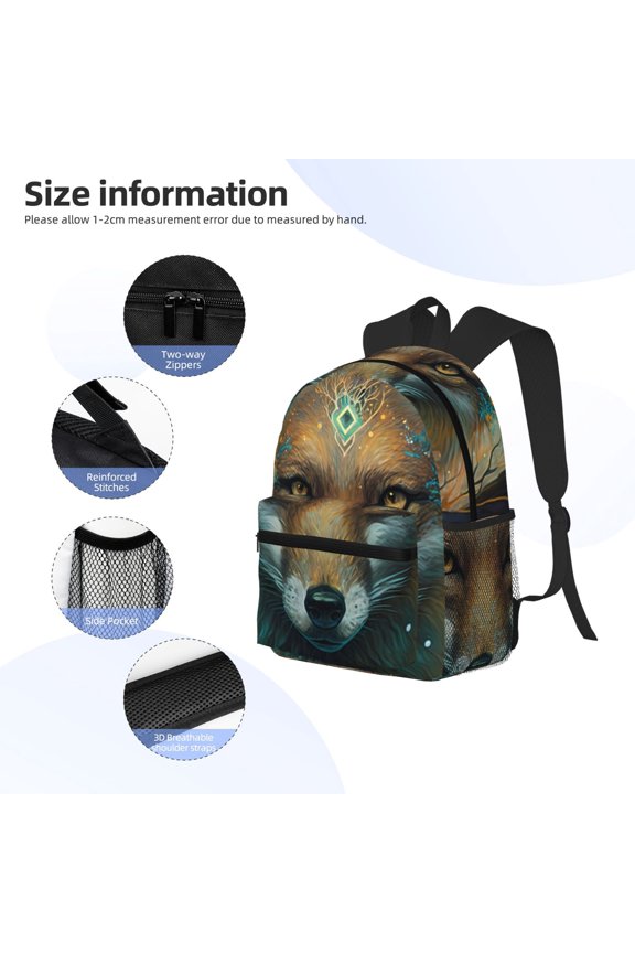 Vintage Pattern Fox Print Backpack, Waterproof Backpack with Adjustable Shoulder Straps, Suitable for Campus, Business, Travel, Unisex